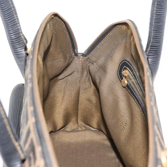 FENDI Zucca Canvas Hand Bag Black Brown Auth 179721A