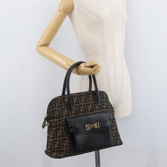 FENDI Zucca Canvas Hand Bag Black Brown Auth 179721A