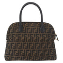 FENDI Zucca Canvas Hand Bag Black Brown Auth 179721A-2