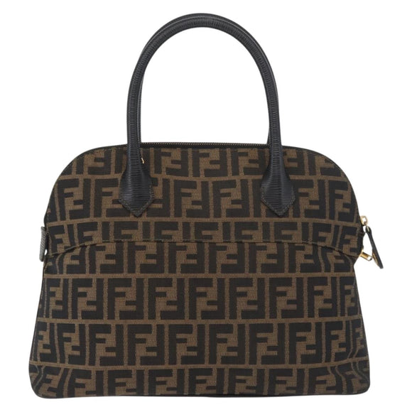 FENDI Zucca Canvas Hand Bag Black Brown Auth 179721A