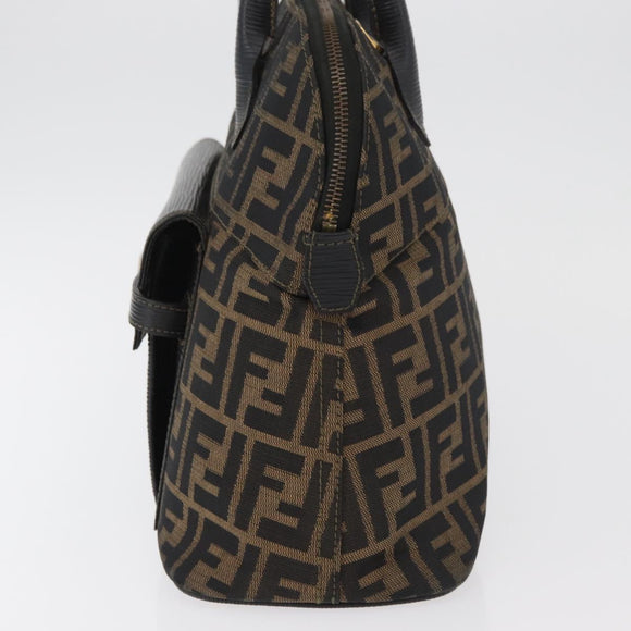 FENDI Zucca Canvas Hand Bag Black Brown Auth 179721A