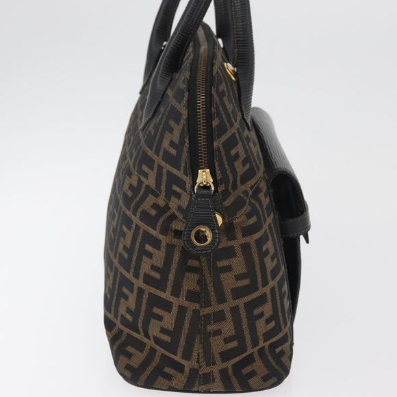 FENDI Zucca Canvas Hand Bag Black Brown Auth 179721A