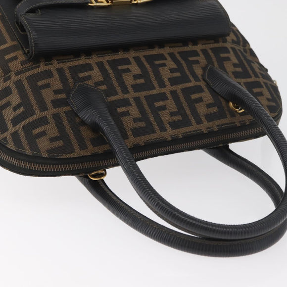 FENDI Zucca Canvas Hand Bag Black Brown Auth 179721A