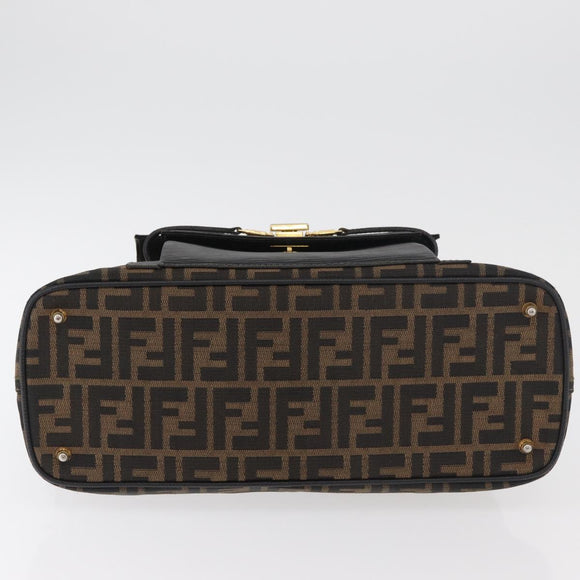 FENDI Zucca Canvas Hand Bag Black Brown Auth 179721A