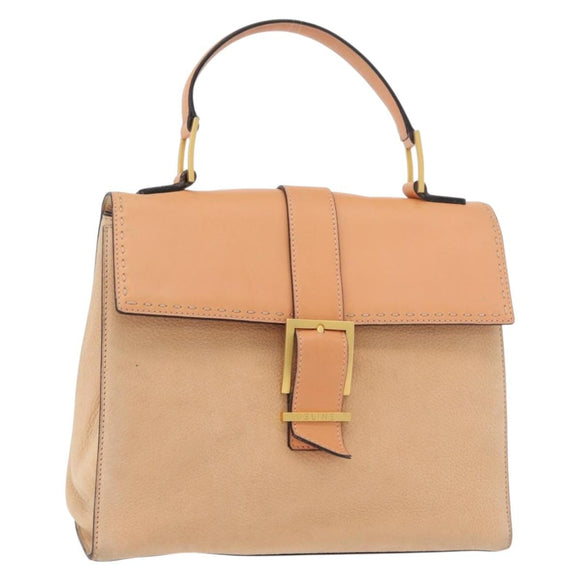 CELINE Hand Bag Leather Beige Gold Auth 179724A