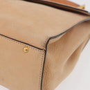 CELINE Hand Bag Leather Beige Gold Auth 179724A-12