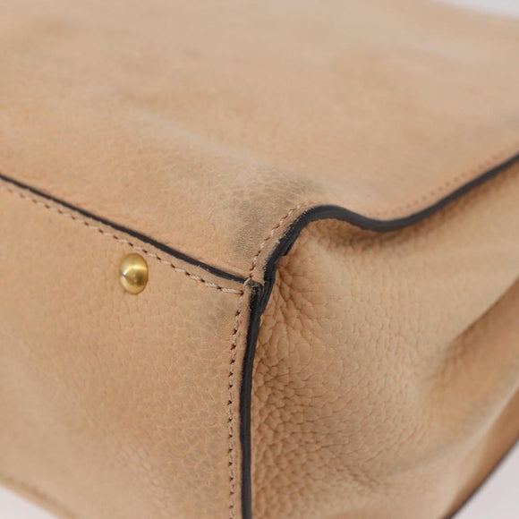 CELINE Hand Bag Leather Beige Gold Auth 179724A