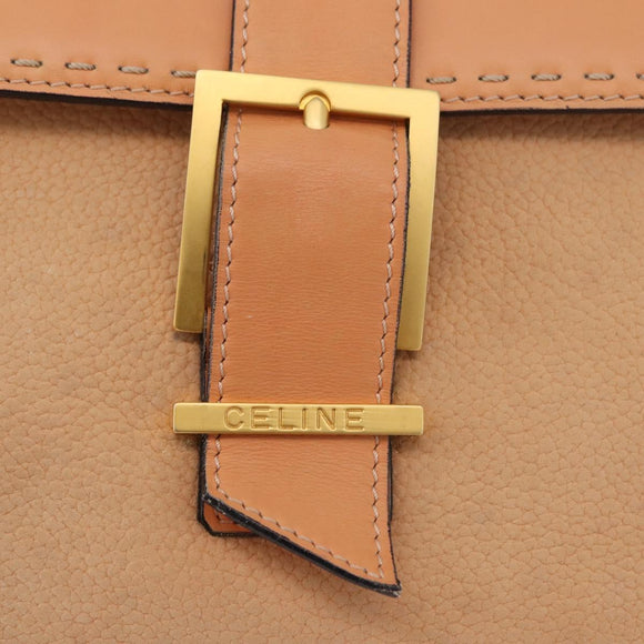 CELINE Hand Bag Leather Beige Gold Auth 179724A