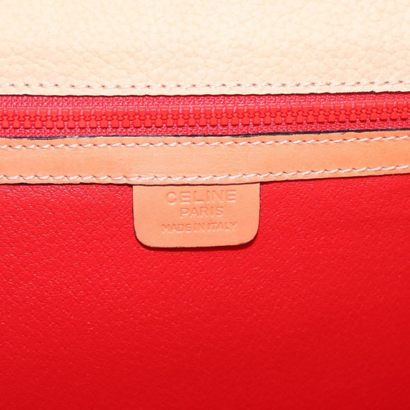 CELINE Hand Bag Leather Beige Gold Auth 179724A