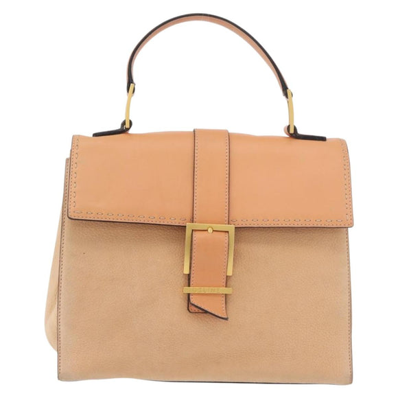 CELINE Hand Bag Leather Beige Gold Auth 179724A