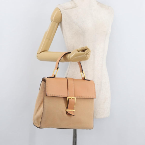 CELINE Hand Bag Leather Beige Gold Auth 179724A