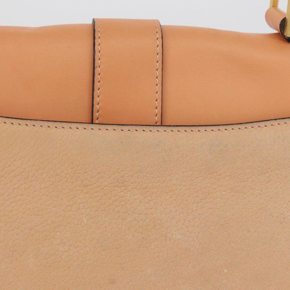 CELINE Hand Bag Leather Beige Gold Auth 179724A
