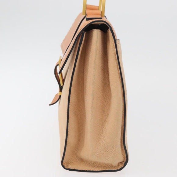 CELINE Hand Bag Leather Beige Gold Auth 179724A