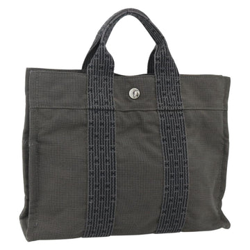HERMES Her Line Tote PM Tote Bag Canvas Gray Silver Auth 179727A