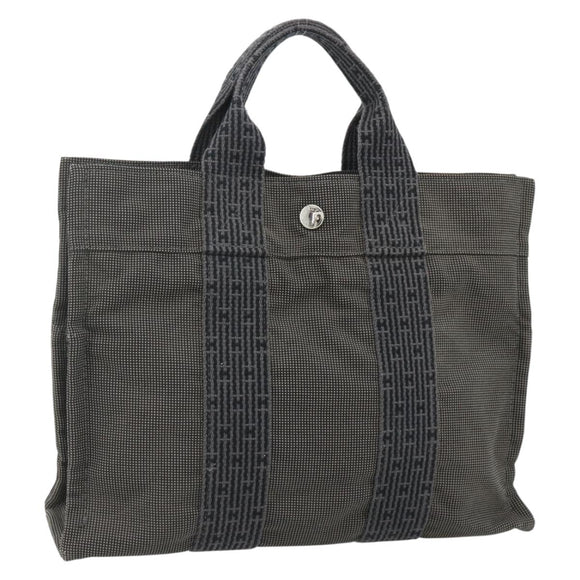 HERMES Her Line Tote PM Tote Bag Canvas Gray Silver Auth 179727A