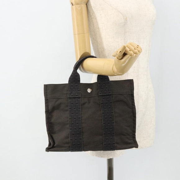 HERMES Her Line Tote PM Tote Bag Canvas Gray Silver Auth 179727A