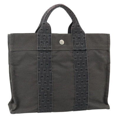 HERMES Her Line Tote PM Tote Bag Canvas Gray Silver Auth 179728A