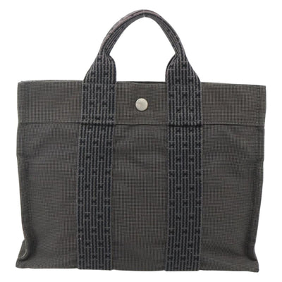 HERMES Her Line Tote PM Tote Bag Canvas Gray Silver Auth 179728A - 0