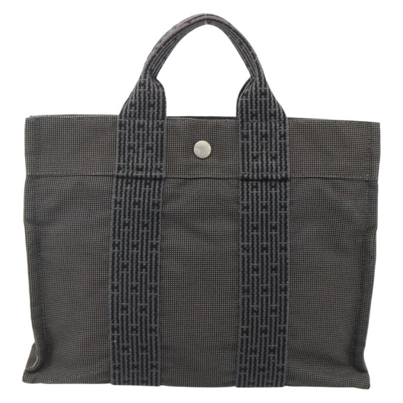 HERMES Her Line Tote PM Tote Bag Canvas Gray Silver Auth 179728A