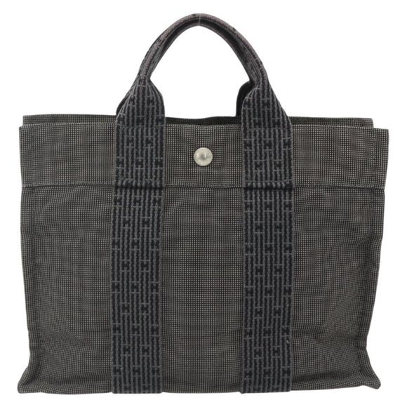 HERMES Her Line Tote PM Tote Bag Canvas Gray Silver Auth 179728A