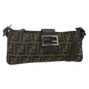 FENDI Zucca Canvas Mamma Baguette Shoulder Bag Black Brown Auth 179729-1