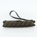 FENDI Zucca Canvas Mamma Baguette Shoulder Bag Black Brown Auth 179729-10