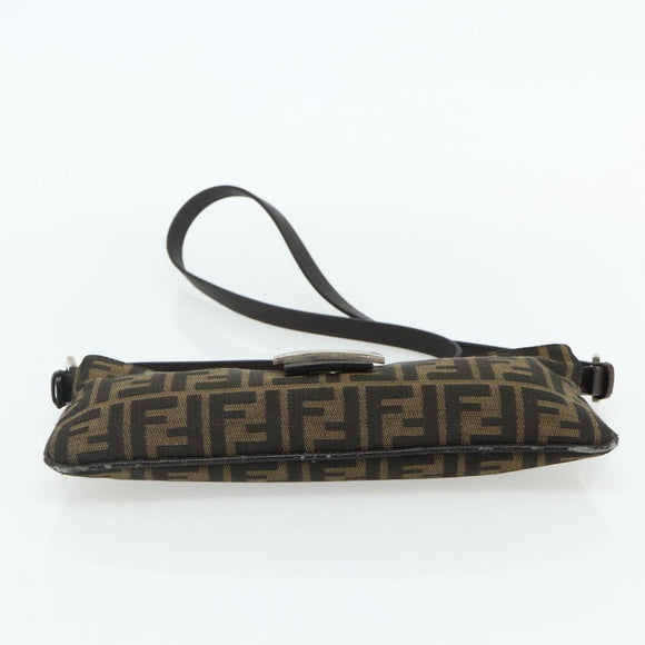 FENDI Zucca Canvas Mamma Baguette Shoulder Bag Black Brown Auth 179729