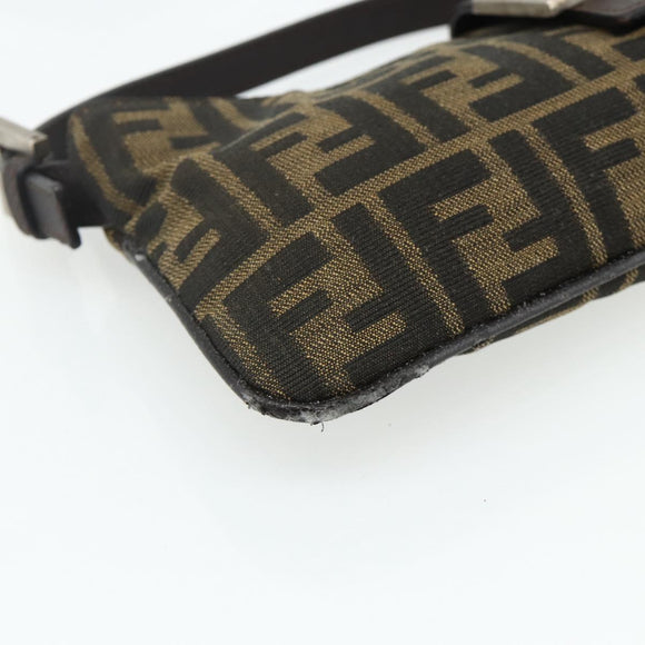 FENDI Zucca Canvas Mamma Baguette Shoulder Bag Black Brown Auth 179729