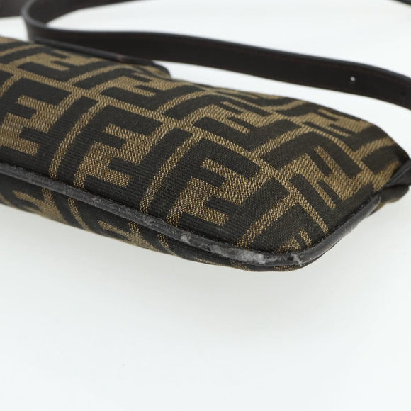 FENDI Zucca Canvas Mamma Baguette Shoulder Bag Black Brown Auth 179729