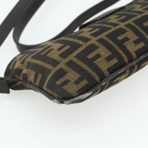 FENDI Zucca Canvas Mamma Baguette Shoulder Bag Black Brown Auth 179729