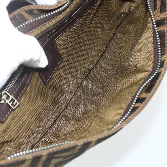 FENDI Zucca Canvas Mamma Baguette Shoulder Bag Black Brown Auth 179729