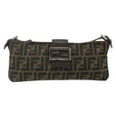 FENDI Zucca Canvas Mamma Baguette Shoulder Bag Black Brown Auth 179729-2