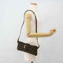 FENDI Zucca Canvas Mamma Baguette Shoulder Bag Black Brown Auth 179729-24