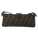 FENDI Zucca Canvas Mamma Baguette Shoulder Bag Black Brown Auth 179729-3