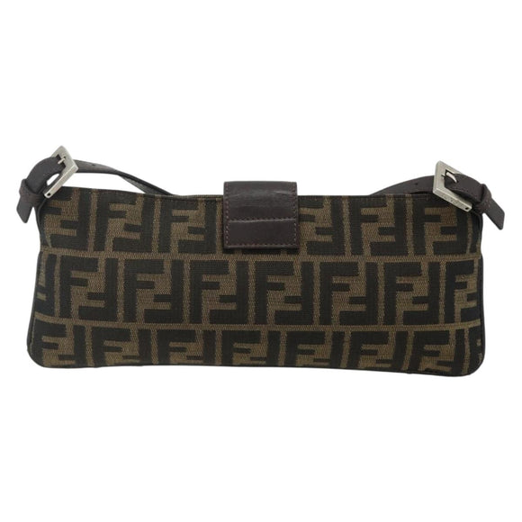 FENDI Zucca Canvas Mamma Baguette Shoulder Bag Black Brown Auth 179729