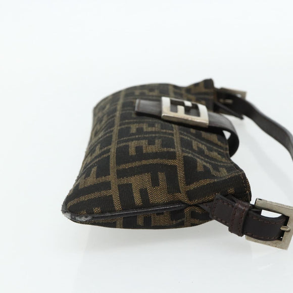 FENDI Zucca Canvas Mamma Baguette Shoulder Bag Black Brown Auth 179729