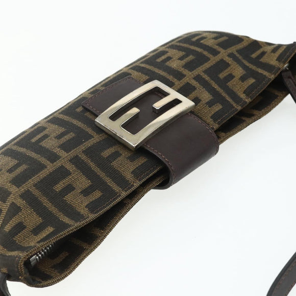 FENDI Zucca Canvas Mamma Baguette Shoulder Bag Black Brown Auth 179729