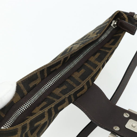 FENDI Zucca Canvas Mamma Baguette Shoulder Bag Black Brown Auth 179729