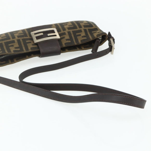 FENDI Zucca Canvas Mamma Baguette Shoulder Bag Black Brown Auth 179729