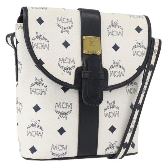 MCM Vicetos Logogram Shoulder Bag PVC Leather White Gold Auth 179730