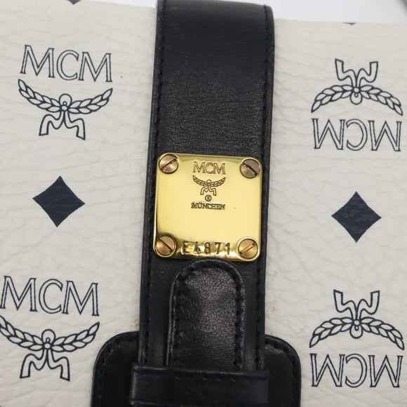 MCM Vicetos Logogram Shoulder Bag PVC Leather White Gold Auth 179730