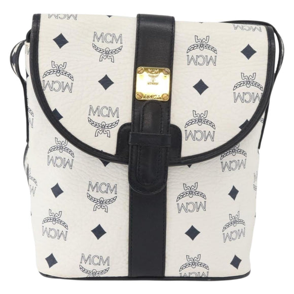 MCM Vicetos Logogram Shoulder Bag PVC Leather White Gold Auth 179730