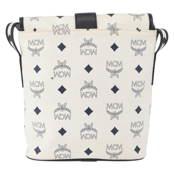 MCM Vicetos Logogram Shoulder Bag PVC Leather White Gold Auth 179730