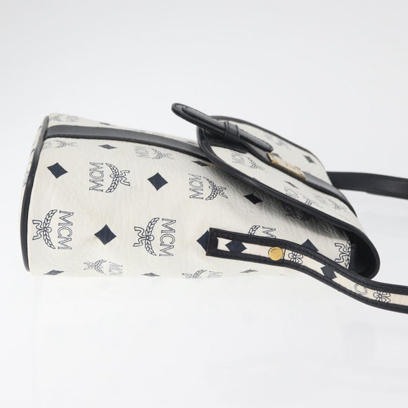 MCM Vicetos Logogram Shoulder Bag PVC Leather White Gold Auth 179730