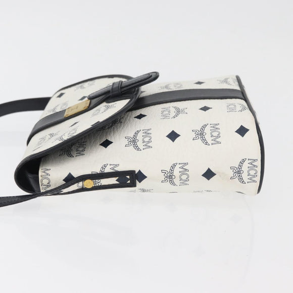 MCM Vicetos Logogram Shoulder Bag PVC Leather White Gold Auth 179730