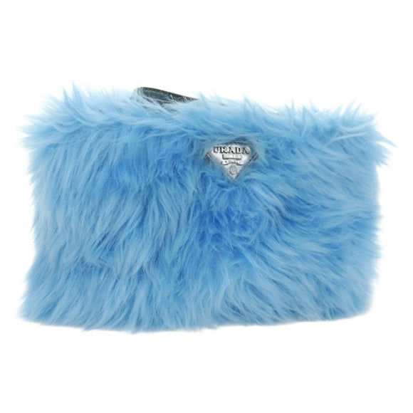 PRADA Clutch Bag Pelz Silber Hellblau Auth 179733SM