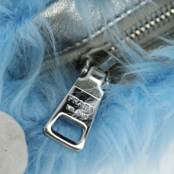 PRADA Clutch Bag Pelz Silber Hellblau Auth 179733SM
