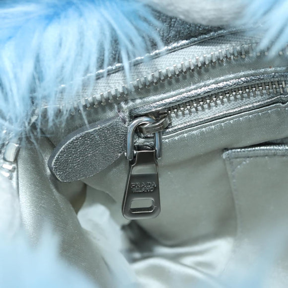PRADA Clutch Bag Pelz Silber Hellblau Auth 179733SM