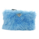 PRADA Clutch Bag Pelz Silber Hellblau Auth 179733SM-13