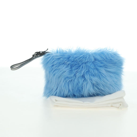 PRADA Clutch Bag Pelz Silber Hellblau Auth 179733SM